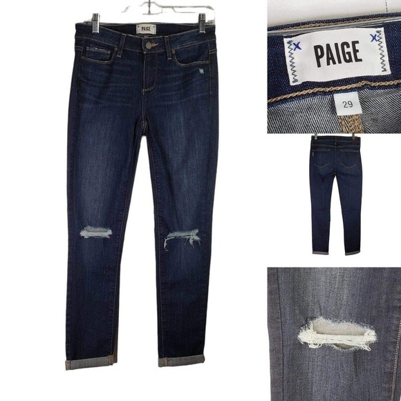 Paige Womens Jeans Kylie Crop Skinny Medium Wash Denim Size 29 Distressed Mid - Picture 1 of 11